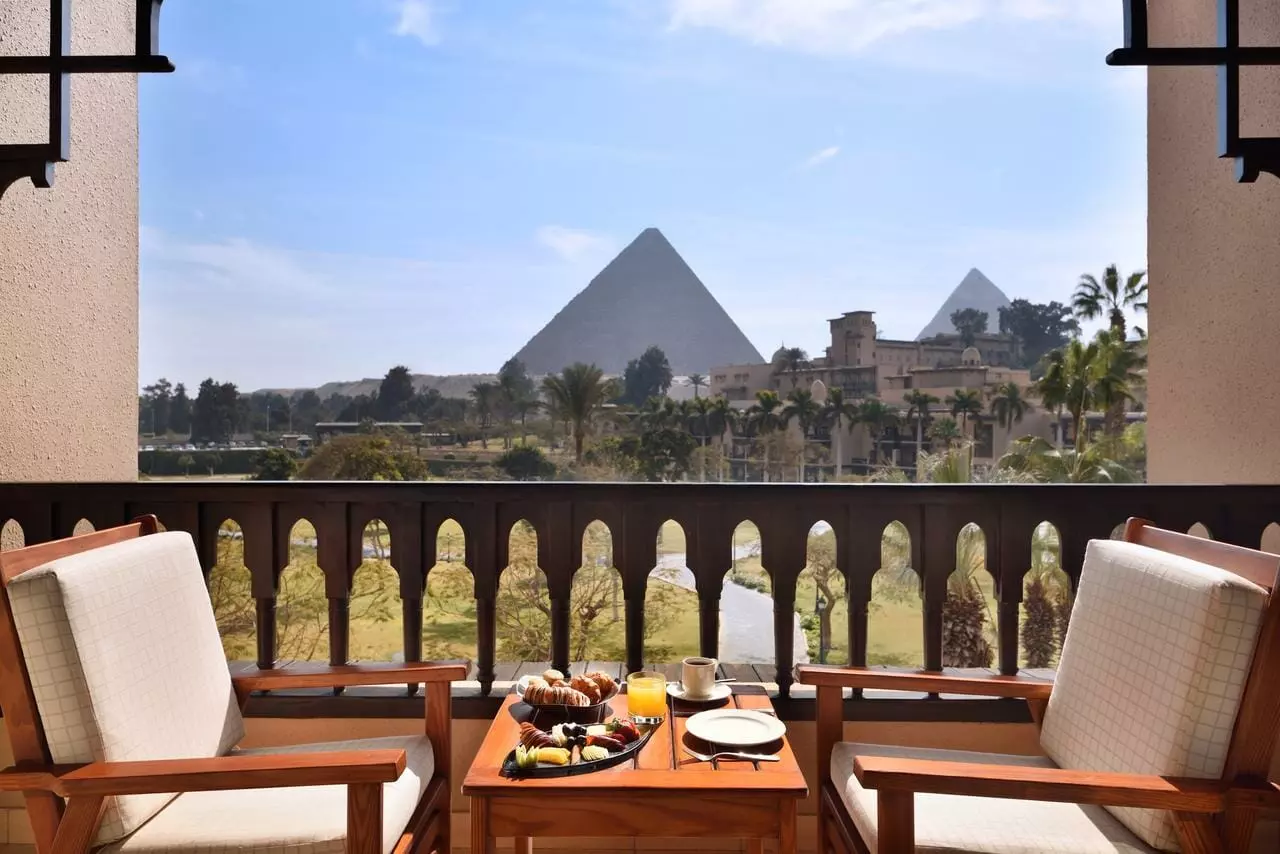 Balcony pyramids view from Mena House Hotel- Private Luxury Egypt tour package